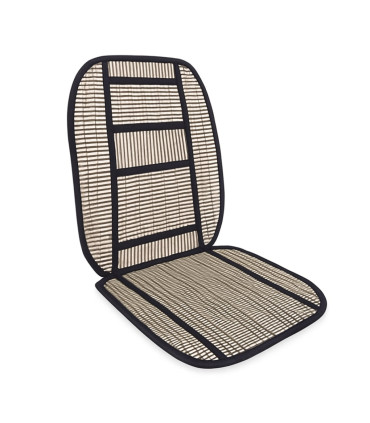 Cojín de asiento con diseño de rayas en tonos beige y negro, ideal para sillas o bancos.