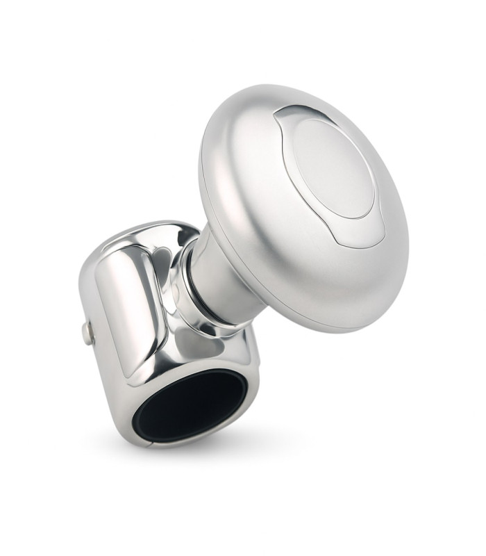 Perilla de acero inoxidable con diseño elegante y acabado pulido, ideal para muebles y puertas.