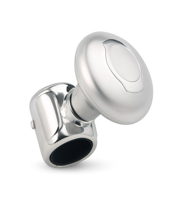 Perilla de acero inoxidable con diseño elegante y acabado pulido, ideal para muebles y puertas.