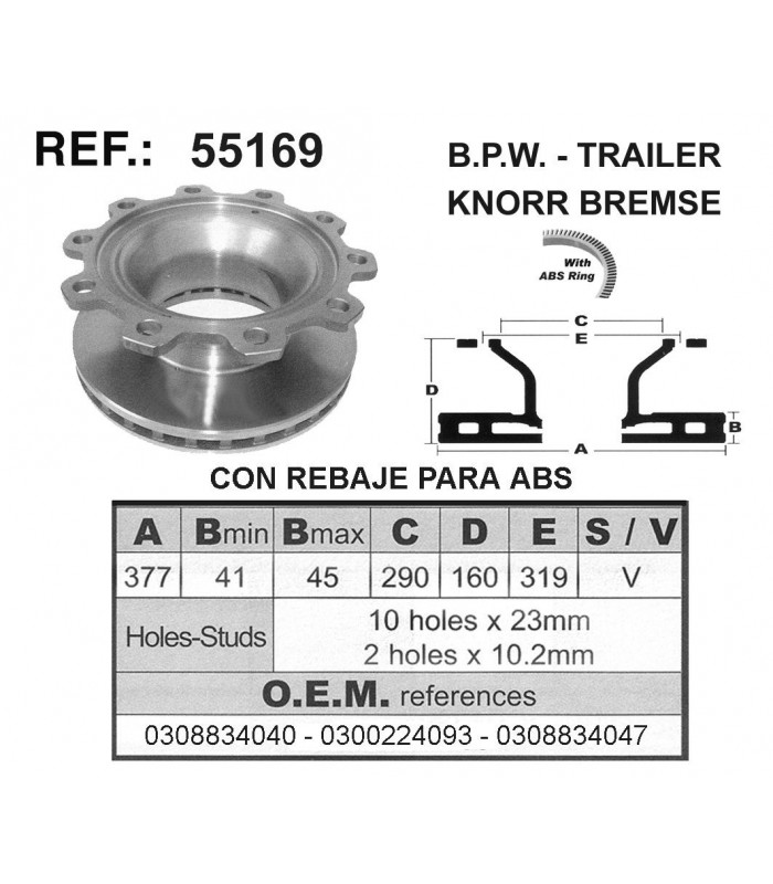 DISCO FRENO BPW / TRAILER / KNORR BREMSE