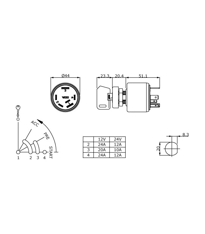 LLAVE CONTACTO-PRECALENTAMIENTO-ARRANQUE 