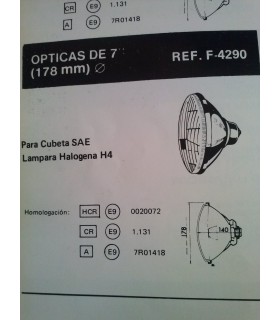 ÓPTICA UNIVERSAL 178 MM CRUCE-CARRETERA H4