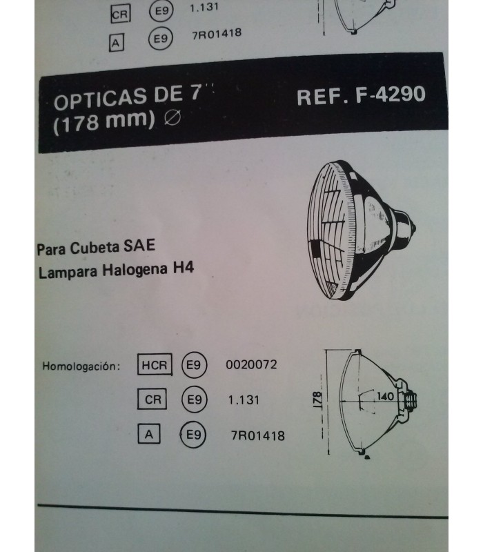 ÓPTICA UNIVERSAL 178 MM CRUCE-CARRETERA H4