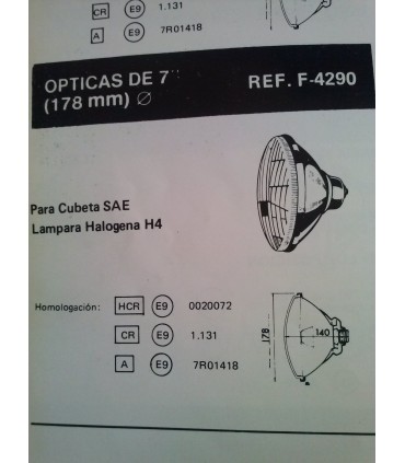 ÓPTICA UNIVERSAL 178 MM CRUCE-CARRETERA H4