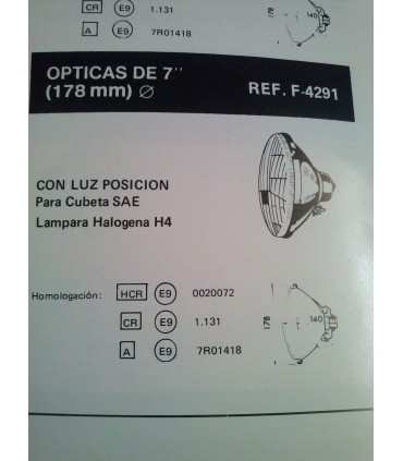ÓPTICA UNIVERSAL 178 MM CRUCE-CARRETERA H4 MAS LUZ DE POSICIÓN
