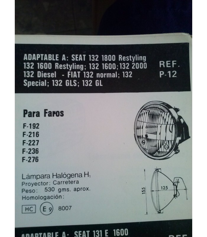 OPTICA FARO CARRETERA SEAT 132-FIAT 132