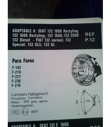 OPTICA FARO CARRETERA SEAT 132-FIAT 132