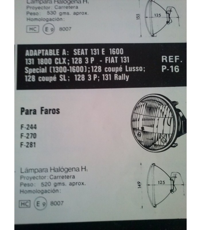 OPTICA FARO CARRETERA SEAT 131-128 FIAT 131-128
