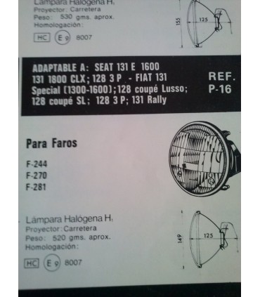 OPTICA FARO CARRETERA SEAT 131-128 FIAT 131-128