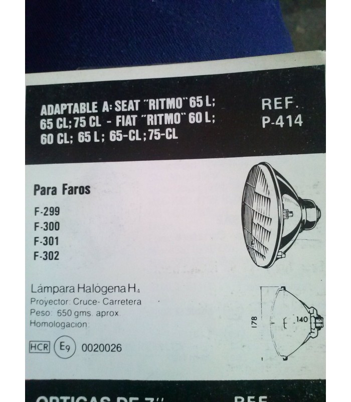 OPTICA FARO CRUCE-CARRETERA SEAT RITMO 65 L,CL,75 CL