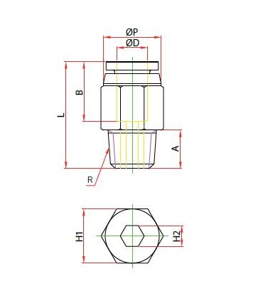 Rosca macho cónica ø 4 r 1/4 bspt