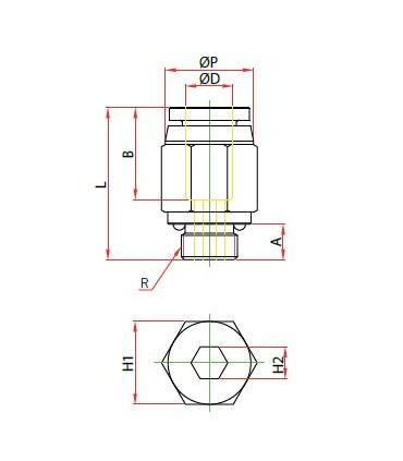 Rosca macho cilíndrica ø 8 r 1/2 bspp