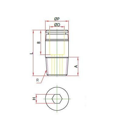 Rosca macho cónica ø 8 r 3/8 bspt