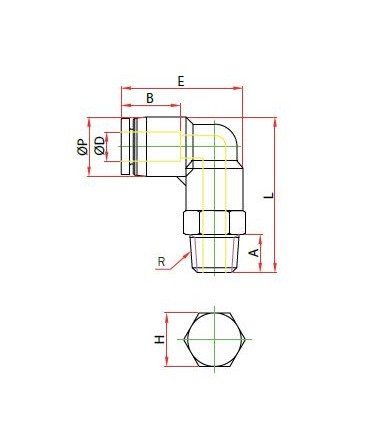 Codo orientable rosca macho cónica ø 10 r 1/4 bspt