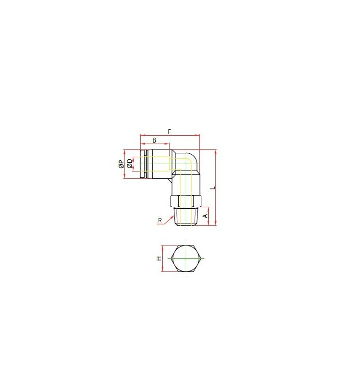 Codo orientable rosca macho cónica ø 16 r 1/2 bspt