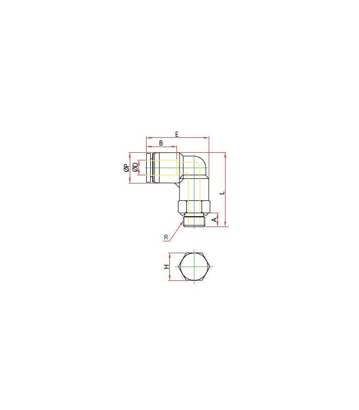 Codo orientable rosca macho cilíndrica ø 8 r 1/2 bspp