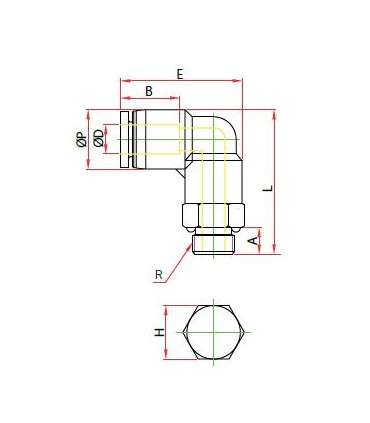 Codo orientable rosca macho cilíndrica ø 8 r 1/2 bspp