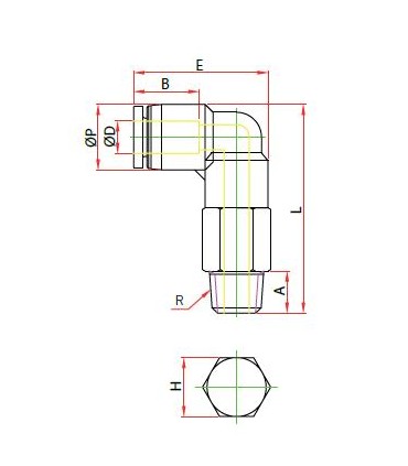 Codo prolongado orientable rosca macho cónica ø 4 r 1/8 bspt