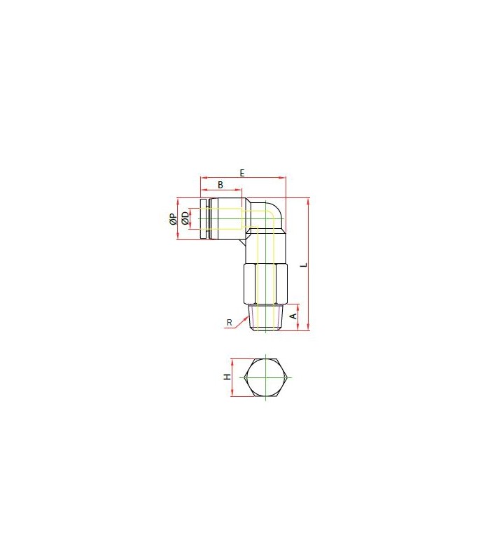 Codo prolongado orientable rosca macho cónica ø 4 r 3/8 bspt