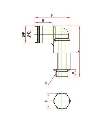 Codo prolongado orientable rosca macho cilíndrica ø 4 r 1/4 bspp
