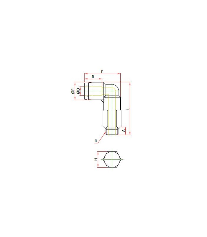 Codo prolongado orientable rosca macho cilíndrica ø 6 r 1/8 bspp