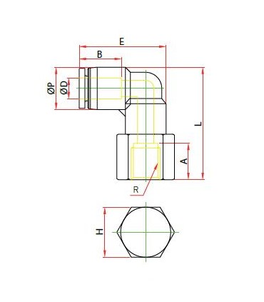 Codo orientable rosca hembra métrica ø 6 r m6xp0.8