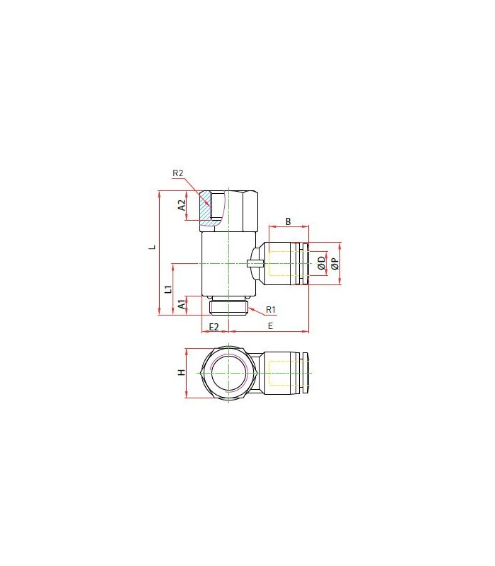 Codo orientable banjo rosca macho cilíndrica ø 6 r 1/4 bspp