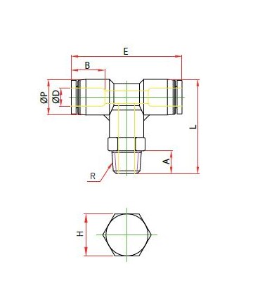 “t” orientable rosca central macho cónica ø 8 r 3/8 bspt