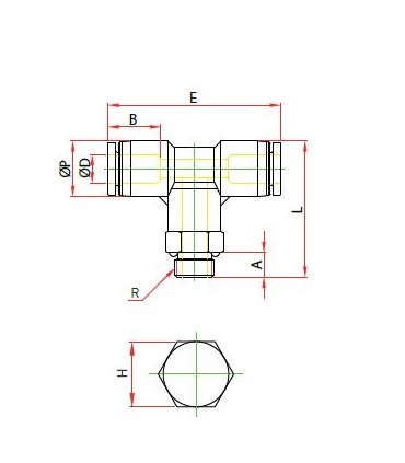 “t” orientable rosca central macho métrica ø 4 r m6xp1.0