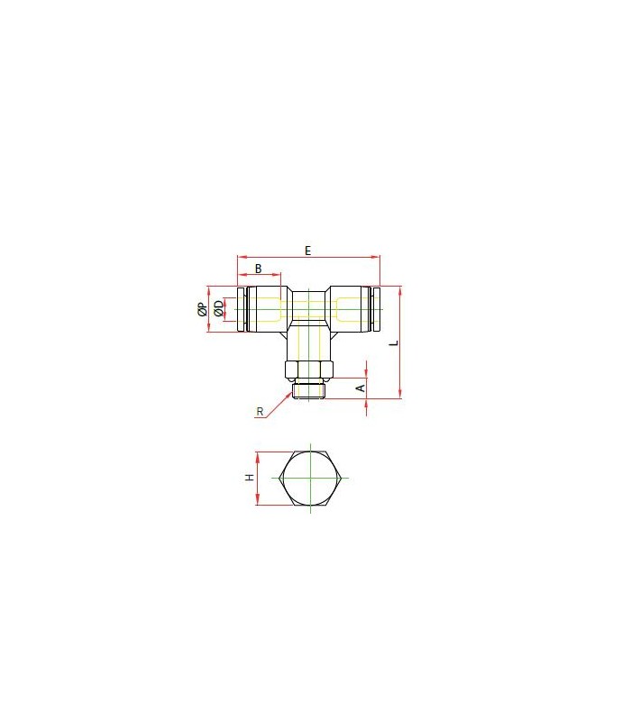 “t” orientable rosca central macho cilíndrica ø 8 r 1/8 bspp