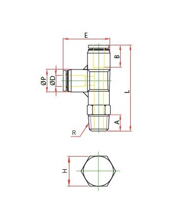 “t” orientable rosca lateral macho cónica ø 6 r 3/8 bspt