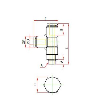 “t” orientable rosca lateral macho métrica ø 4 r m6xp1.0