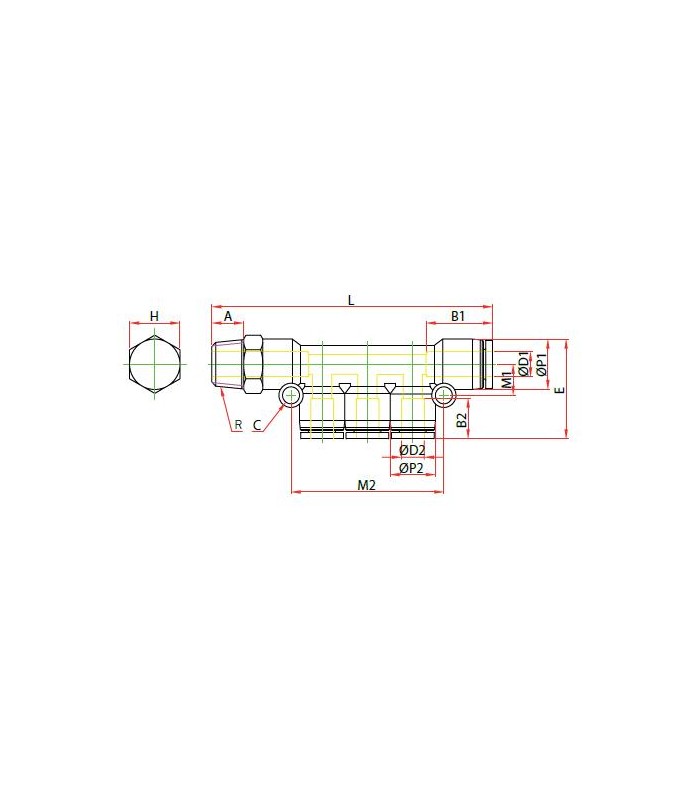 Distribuidor múltiple tubo, rosca macho cónica ø 6 r 1/8 bspt