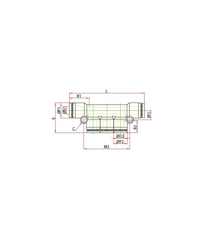 Distribuidor múltiple espiga lateral ø1-8 ø2-6