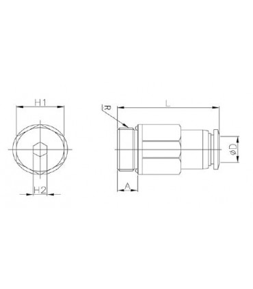 Rosca macho cilíndrica ø 6 r 1/4 bspp