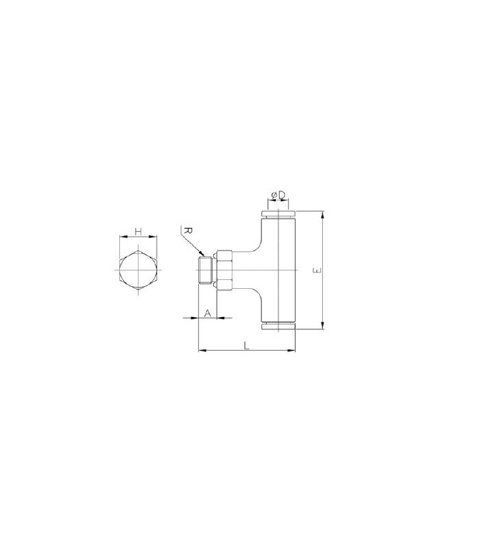 “t” orientable rosca macho central cilíndrica ø 6 r 1/4 bspp