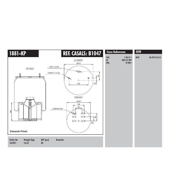 FUELLE SUSPENSION BPW 36" PLASTICO COMPLETO