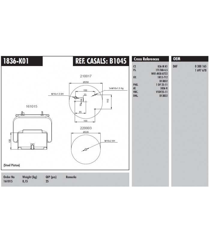 FUELLE SUSPENSION BAF (1 TOMA DE AIRE)