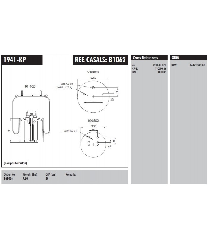 FUELLE SUSPENSION BPW 30" CAMPANA PLASTICO COMPLETO