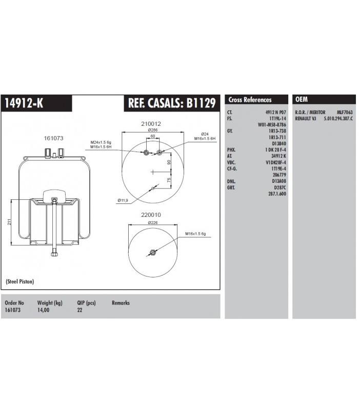 FUELLE SUSPENSION R.V.I. (2 TOMAS DE AIRE- CAMPANA METALICA)