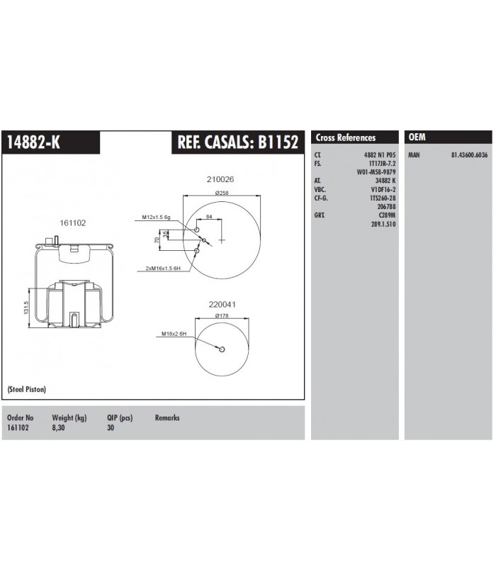 FUELLE SUSPENSION MAN TGA CAMPANA METALICA