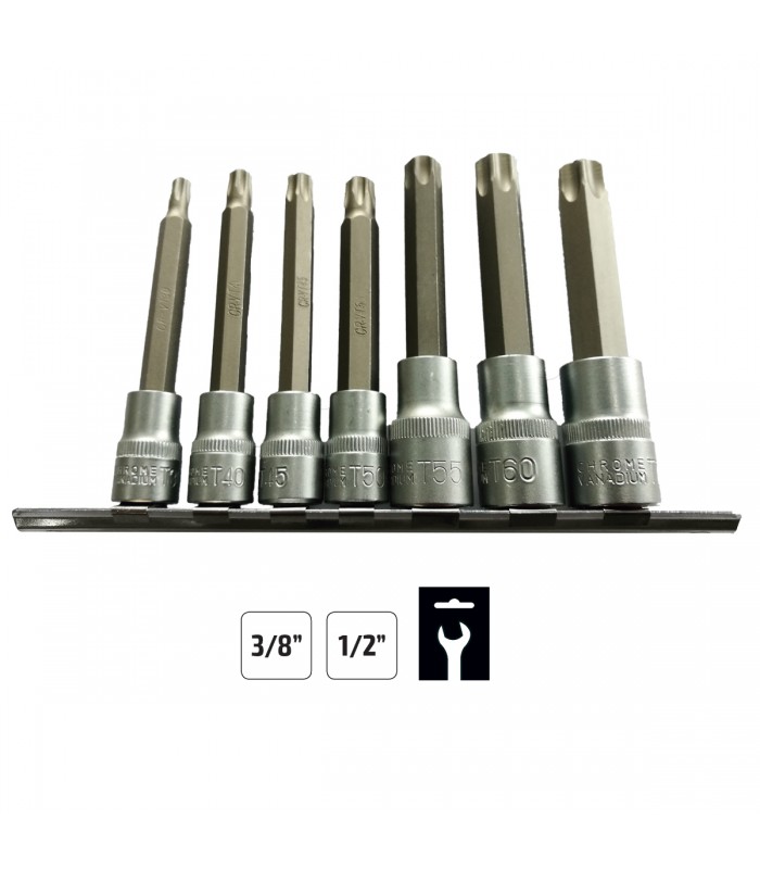 JUEGO DE 7 PUNTAS TORX DE 3/8" Y 1/2"