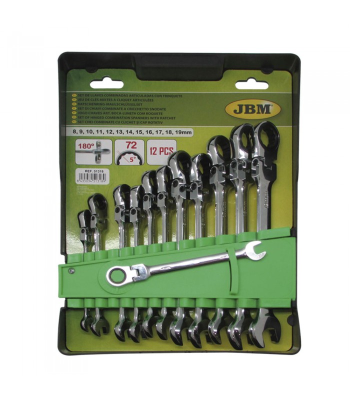SET DE 12 LLAVES COMBINADAS ARTICULADAS CON TRINQUETE