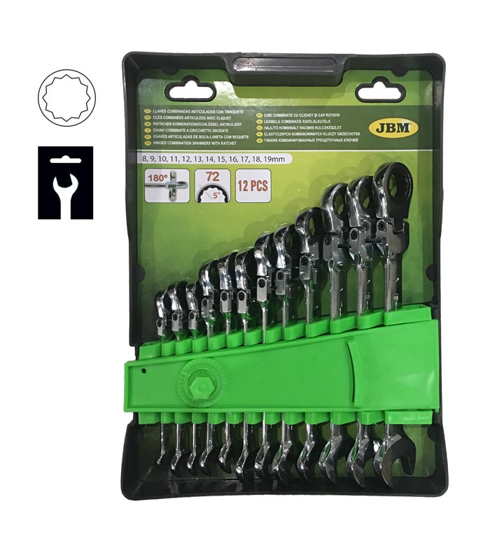 SET DE 12 LLAVES COMBINADAS ARTICULADAS CON TRINQUETE