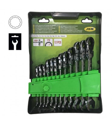 SET DE 12 LLAVES COMBINADAS ARTICULADAS CON TRINQUETE