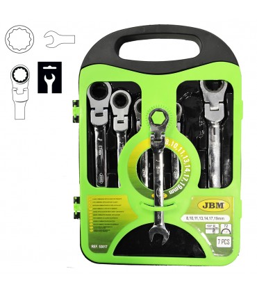 SET DE 7 LLAVES COMBINADAS ARTICULADAS CON TRINQUETE