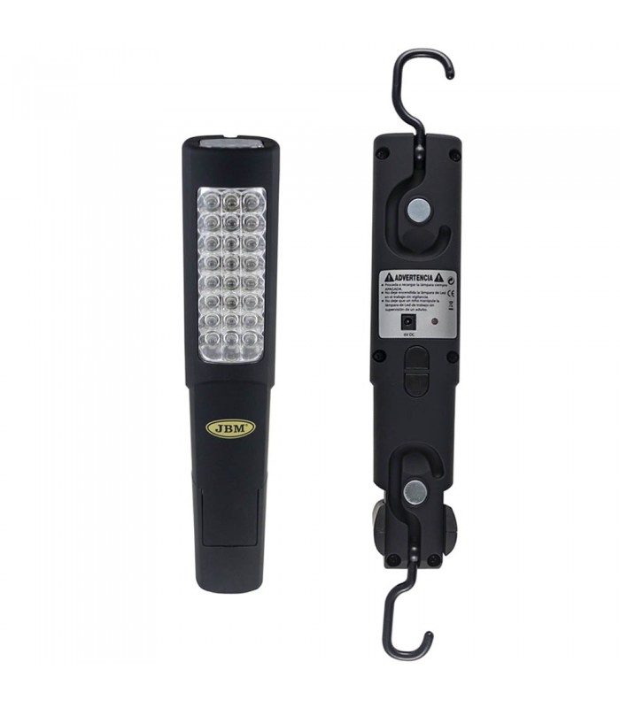 PORTÁTIL DE TALLER 24+6 LEDS CON BATERÍA RECARGABLE / CON DOBLE IMÁN, CUÑA DE APOYO Y BASE IMANTADA