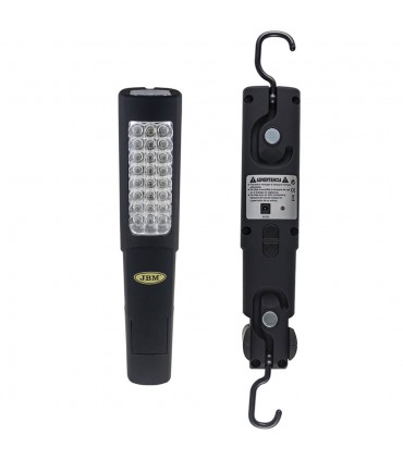 PORTÁTIL DE TALLER 24+6 LEDS CON BATERÍA RECARGABLE / CON DOBLE IMÁN, CUÑA DE APOYO Y BASE IMANTADA