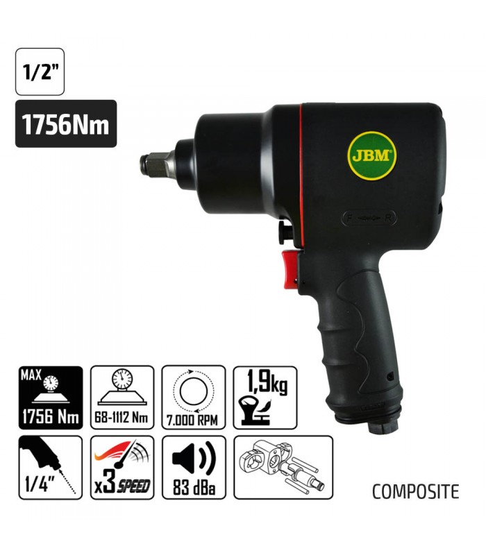KIT PISTOLA IMPACTO DE 1/2"  COMPOSITE + VASOS