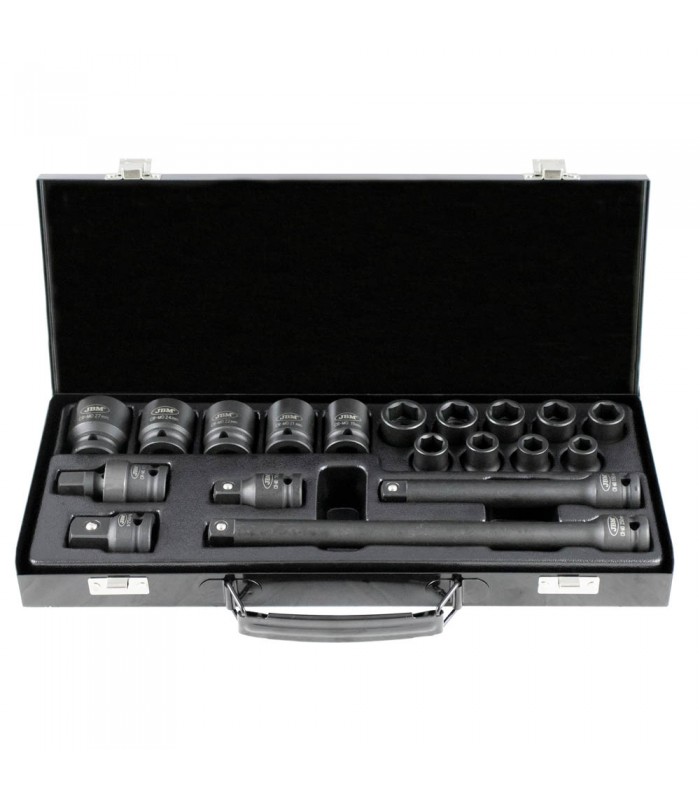 SET DE 19 PIEZAS DE IMPACTO DE 1/2" CON 14 VASOS HEXAGONALES + ADAPTADORES